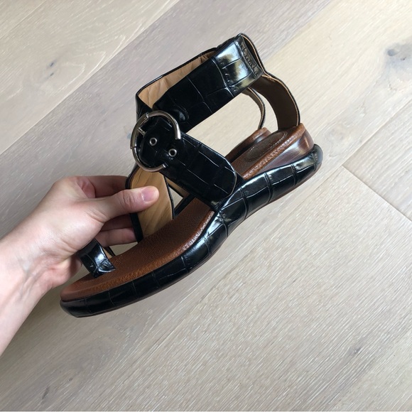 Chloé Leather Croc Embossed Black Brown Sandals - Women’s 6.5 - Picture 10 of 16